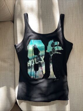 Guess Black Tank One-Piece with Teal & Aqua '81 Hollywood